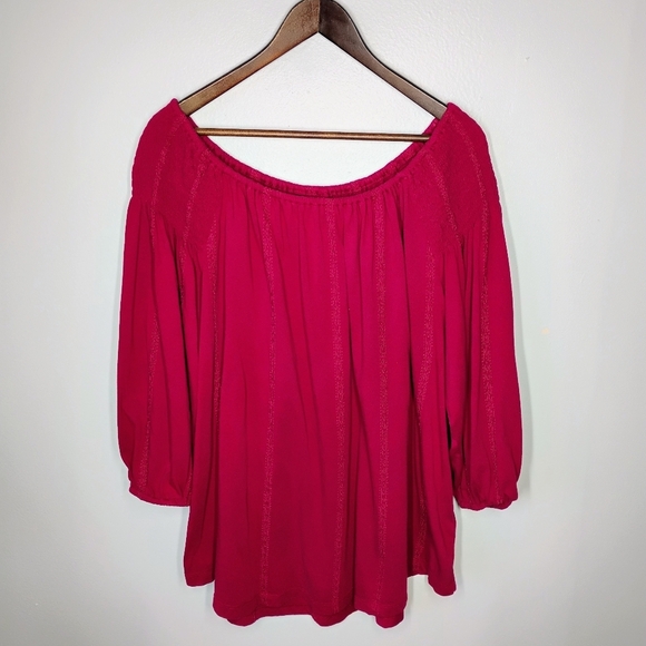 Lauren Ralph Lauren Cherry Red Pink Flowy 3/4 Sleeve Tunic Top Boho Plus Size 2X - Picture 1 of 10